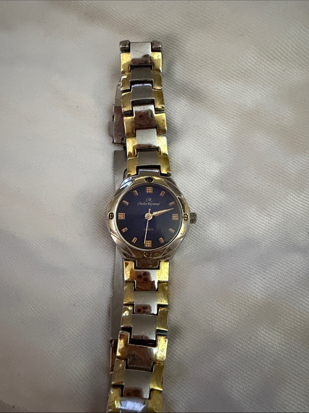 Two-Tone Gold & Silver Bracelet Watch with Navy Dial Needs Battery